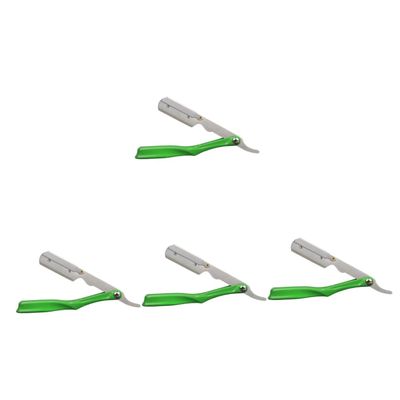 Beavorty 4pcs Men Shaving Tool Vintage Style Razor Holder Straight Razor Home Shaver Blades