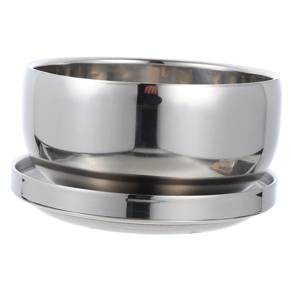 FOMIYES 2pcs Stainless Steel Shaving Bowl Lidded Man Shaving Soap Container Barber Shop Lid Included