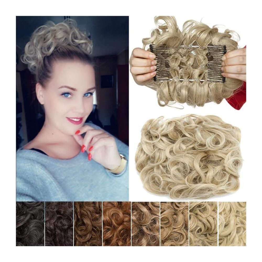 Messy Hair Bun Synthetic Combs Messy Bun Hair Piece Wave Curly Dish Hair Bun Extension Thick Curly Chignon Hairpiece Clip in Scrunchies Ponytail Extension for Women Bun Hair Piece for Women(Silver gre