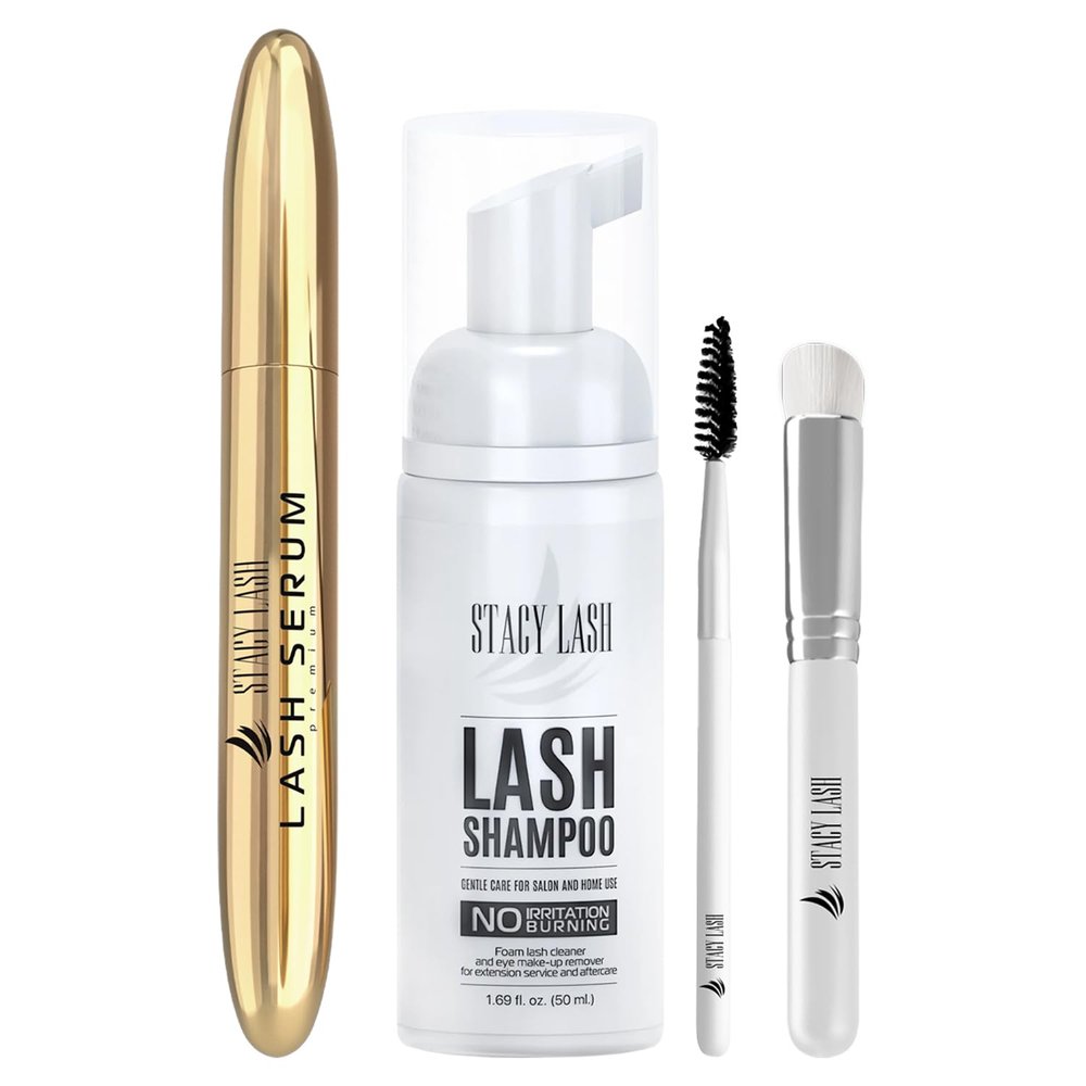 STACY LASH Eyelash Extension Shampoo 1.69 fl.oz Serum 5ml / Eyelid Foaming Cleanser/Supplies for Lashes Growth & Thickness/With Biotin/Enhancing Natural Eyelashes/Professional & Self Use