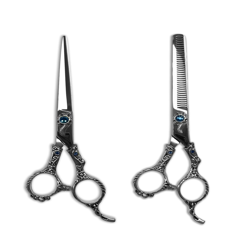 2 Pcs Professional Hair Cutting Scissors with Fancy Fitting Marble Stone and Screw in J2. 6" Inches