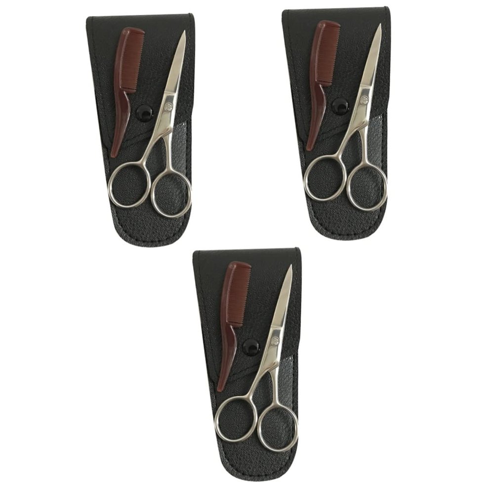 Beavorty 3sets Stainless Steel Eyebrow Trimmer Kit Brow Shaping Scissors for Men Mustache and Beard Trimming Barber Shop Home Use Professional Grooming Tool