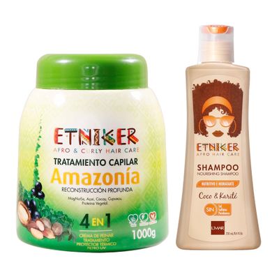 Etniker Amazonia Kit - Amazonia Deep-Conditioning Mask with Magdalena Nut, Cacay, Acai, Cupuau & Protein + Nourishing Shampoo | Hydration, Repair, Detangling & Protection | by LMAR | (2-piece set)
