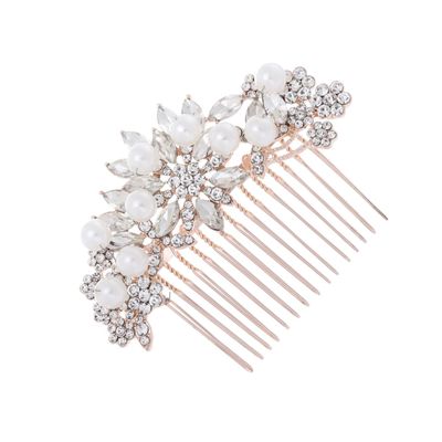 Beavorty Bride Hair Comb Delicate Rose Gold Headwear for Women Elegant Rhinestone Hair Accessories for Weddings Parties Photography Props