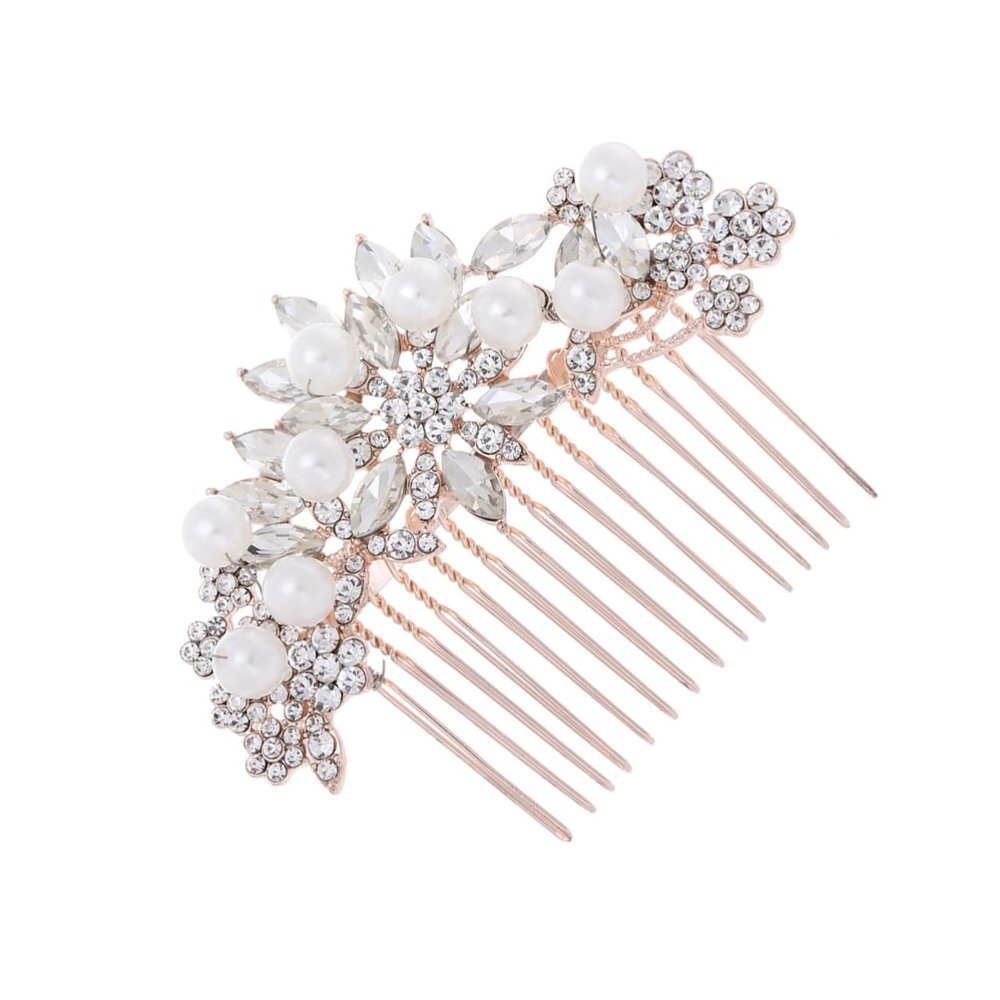 Beavorty Bride Hair Comb Delicate Rose Gold Headwear for Women Elegant Rhinestone Hair Accessories for Weddings Parties Photography Props