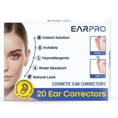 EarPro Cosmetic Ear Corrector  Stronger Adhesive Stickers, Hold Back Protruding Ears Without Surgery  Invisible, Water-Resistant Patches for Adults to Correct Ear Position  20 Pack  Clear One Size