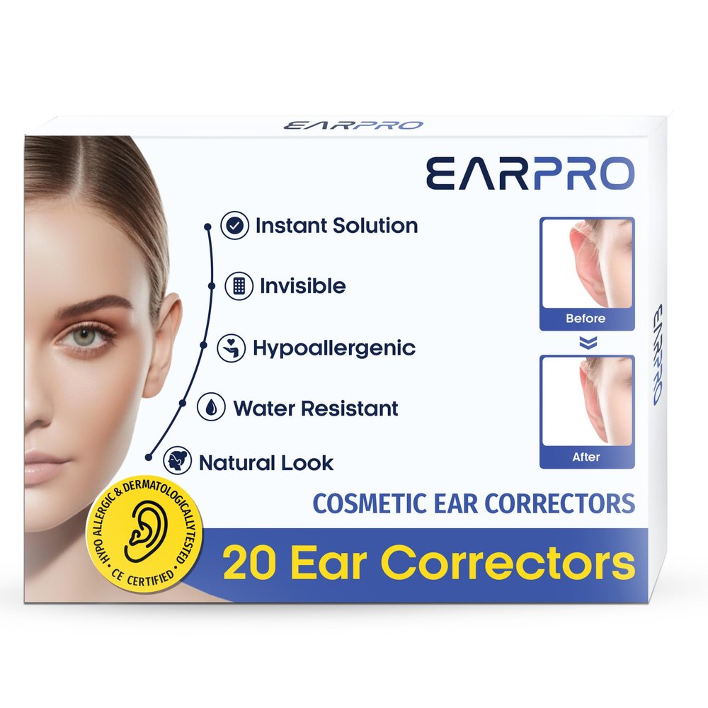 EarPro Cosmetic Ear Corrector  Stronger Adhesive Stickers, Hold Back Protruding Ears Without Surgery  Invisible, Water-Resistant Patches for Adults to Correct Ear Position  20 Pack  Clear One Size