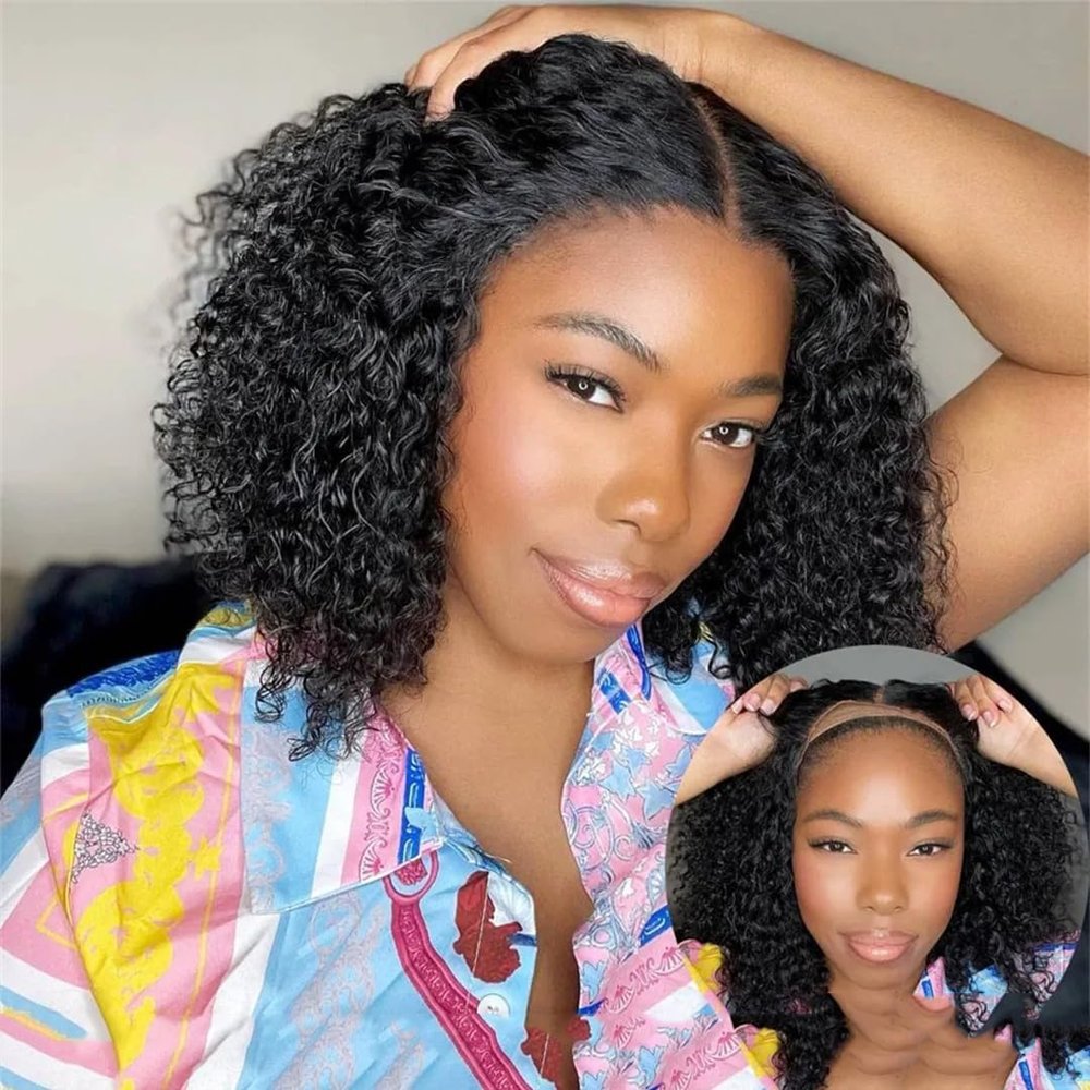 Wjnvfioo Glueless Water Wave Lace Closure Bob Wigs Human Hair Pre Plucked Short Wavy Curls Wigs For Women Brazilian Pre Cut