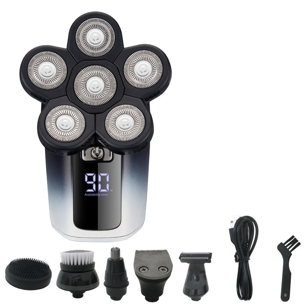 Head Shavers for Bald Men, 6 In 1 Rechargeable Electric Shaver 6 Floating Heads Bald Electric Shaver Grooming Kit Shaver For Men