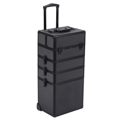 4 in 1 Rolling Makeup Train Case, Aluminum Cosmetic Case Rolling Makeup Case, Large Storage Cosmetic Trolley Makeup Travel Organizer Large Trolley Makeup Travel Case Salon Barber Case Traveling Cart