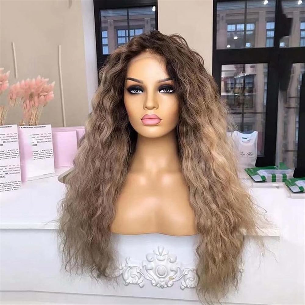 13X4 Ash Blonde Curly Human Hair Wig Ombre Brown 13X6 Lace Front Wig Side Part Lace Front Human Hair Wigs For Women 4x4 Closure Wig 150 18inches