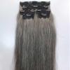 100% Indian Remy Human Hair Weft Clip in Hair Extensions Straight, natural Grey salt and pepper human hair (24 Inches) view 1