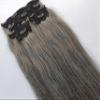100% Indian Remy Human Hair Weft Clip in Hair Extensions Straight, natural Grey salt and pepper human hair (24 Inches) view 3