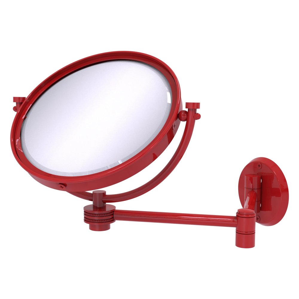 Allied Brass WM-6D/4X-FER 8 Inch Wall Mounted Extending Make-Up Mirror 4X Magnification with Dotted Accent, Fire Engine Red
