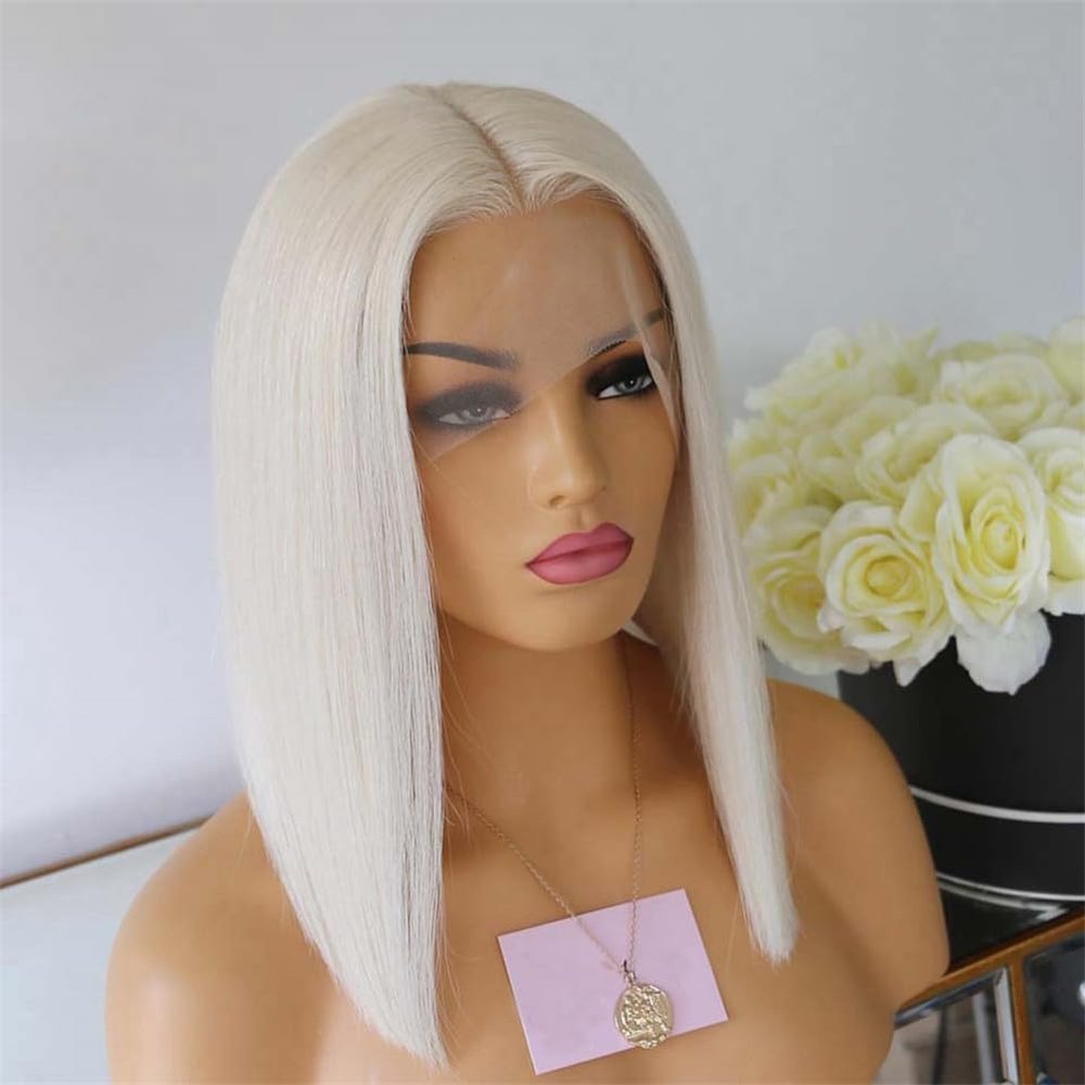 13X4 Platinum Blonde Short Straight Bob Wigs 200 Density 13X6 Hd Lace Frontal Human Hair Wig For Women 4x4 Closure Wig 8inches#180 Density