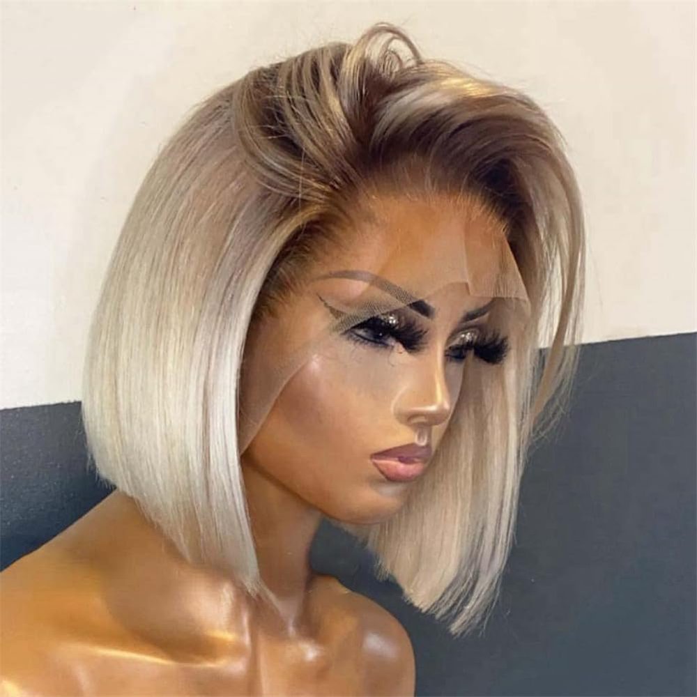 13X4 Light Blonde Lace Front Wigs Ombre 13X6 Hd Lace Frontal Glueless Wig Pre Plucked Short Bob Wig For Women 4x4 Closure Wig 16inches#130 Density