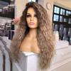 13X4 Ash Blonde Curly Human Hair Wig Ombre Brown 13X6 Lace Front Wig Side Part Lace Front Human Hair Wigs For Women 13x4 Frontal Wig 180 20inches view 2