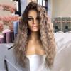 13X4 Ash Blonde Curly Human Hair Wig Ombre Brown 13X6 Lace Front Wig Side Part Lace Front Human Hair Wigs For Women 13x4 Frontal Wig 180 20inches view 3