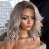 13X4 Short Wavy Human Hair Wigs Side Part 13X6 Ombre Ash gray9 Lace Front Wig 180% Colored Wig 360 Frontal Wig 8inches#180 Density view 1