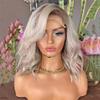 13X4 Short Wavy Human Hair Wigs Side Part 13X6 Ombre Ash gray9 Lace Front Wig 180% Colored Wig 4x4 Closure Wig 16inches#200 Density view 3