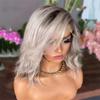 13X4 Short Wavy Human Hair Wigs Side Part 13X6 Ombre Ash gray9 Lace Front Wig 180% Colored Wig 4x4 Closure Wig 16inches#200 Density view 4
