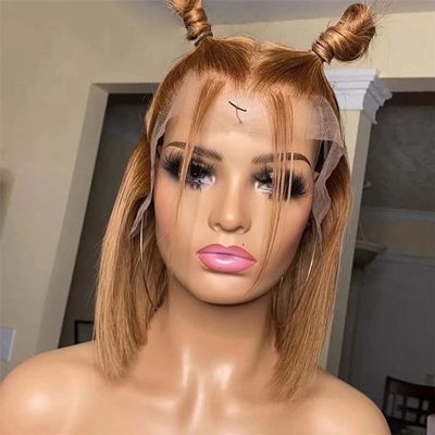 Full Lace Frontal Short Bob Wig Brown Human Hair Wig Honey Blonde 13X6 13X4 Lace Front Straight Bob Wig Honey Blonde 14inches#4x4 Closure Wig 150