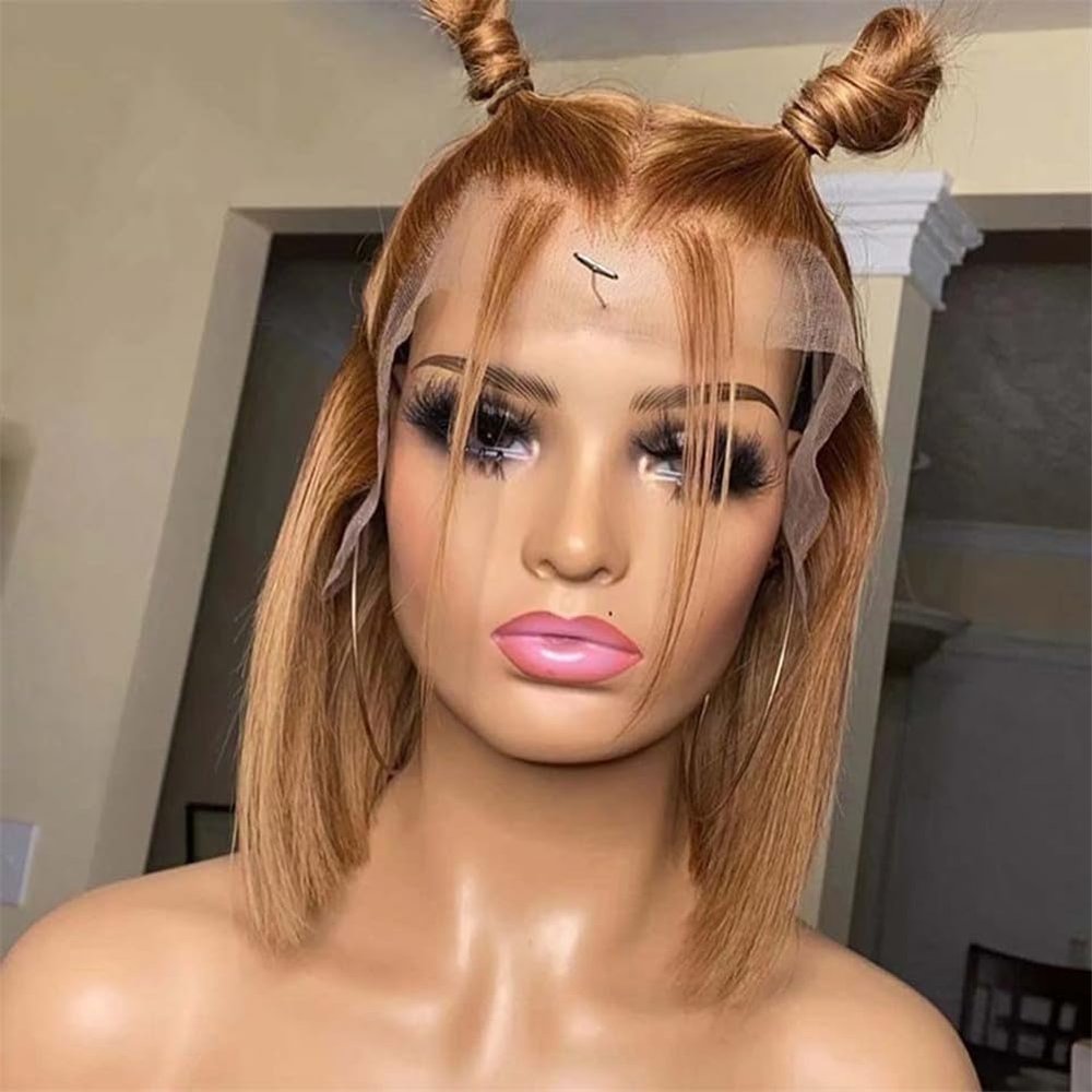 Full Lace Frontal Short Bob Wig Brown Human Hair Wig Honey Blonde 13X6 13X4 Lace Front Straight Bob Wig Honey Blonde 14inches#4x4 Closure Wig 150