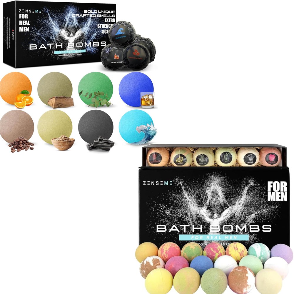 Bath Bombs for Men - Bundle of 26 Scented Organic Handmade Bath Bombs of 2.5 Oz with Natural Essential Oils, Unique Strong Manly Scents, for Boyfriend, Husband, Father or Friend, by ZenseMe