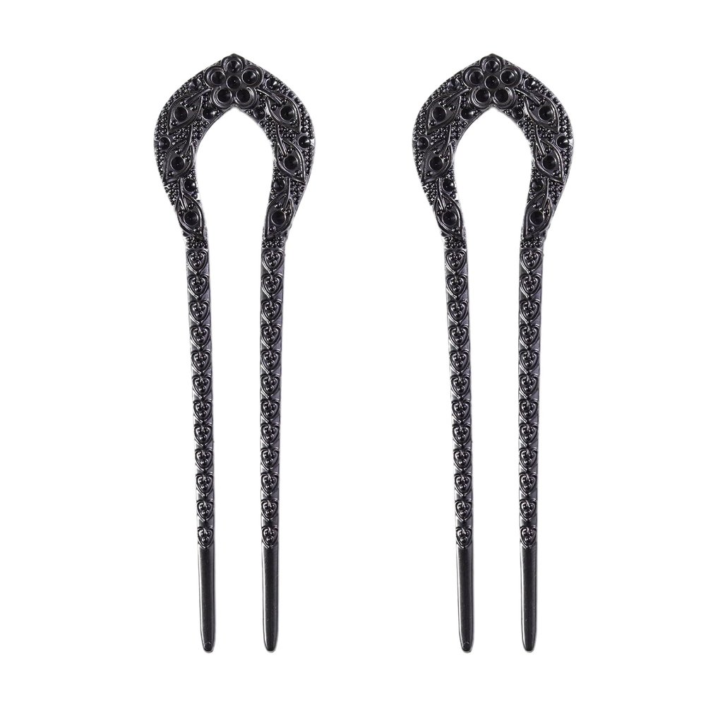 2pcs U Shape Hair Prong Forks Styling Pins Black Wicca Witch Hair Stick Slide Renaissance Festival Hair Acceossories for Women 11