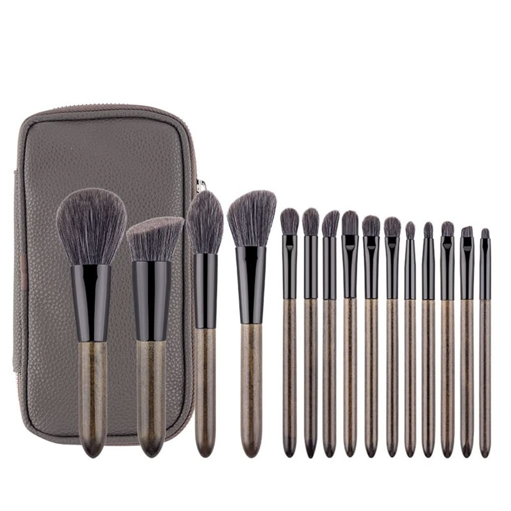 15Pcs Make Up Brushes Set With Bag Foundation Eyeshadow Blending Eyebrow Makeup Brush PU Leather