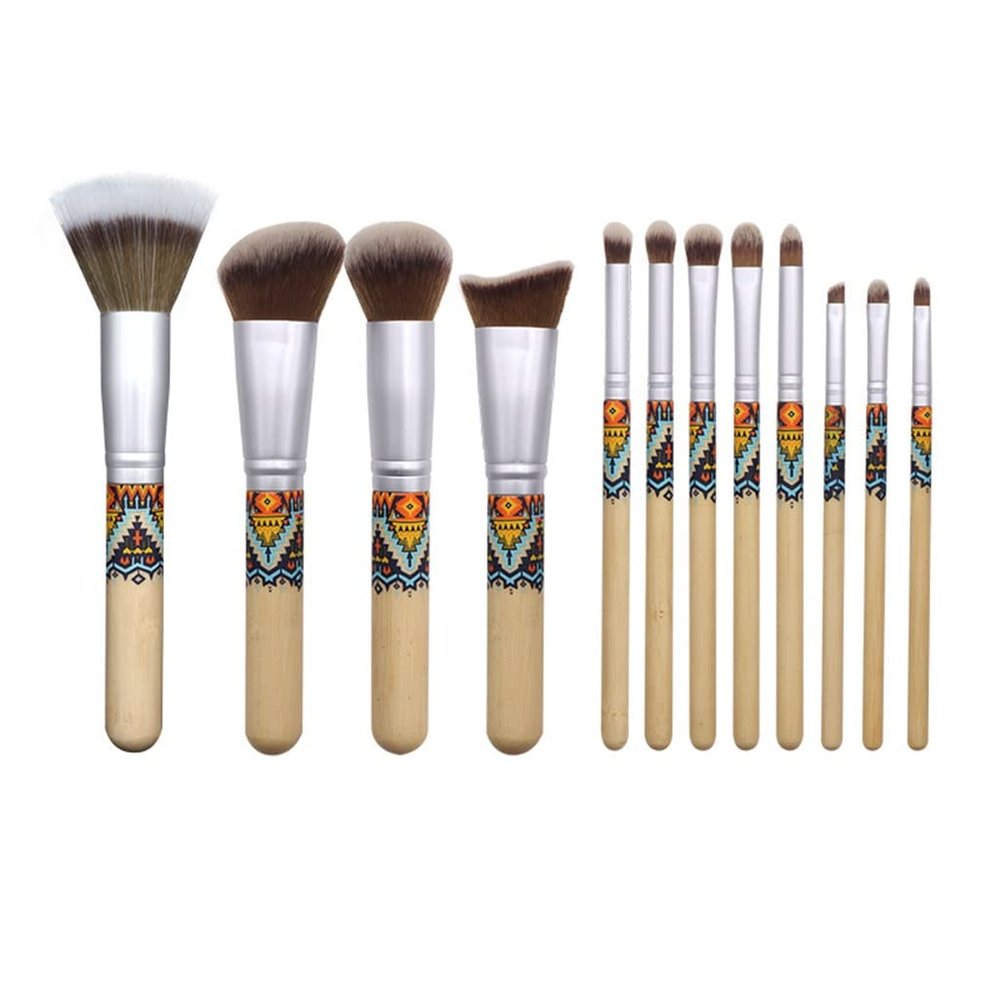 12 Pcs Makeup Brush Set Soft Fiber Wool Multi Function Bamboo Handle Professional Makeup Brushes Set for Women Beauty