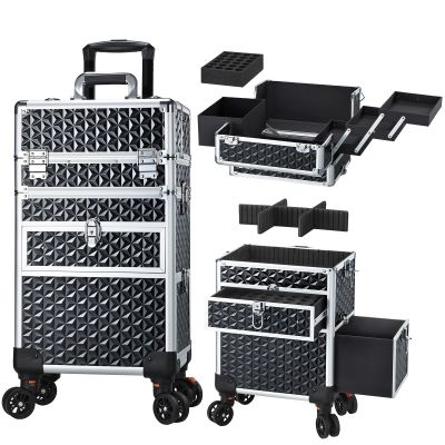 Joligrace Rolling Makeup Case with Drawers - Tattoo Storage Organizer Travel Cart for Nail Tech, Cosmetology, Barber Tools - Portable Suitcase on Wheels