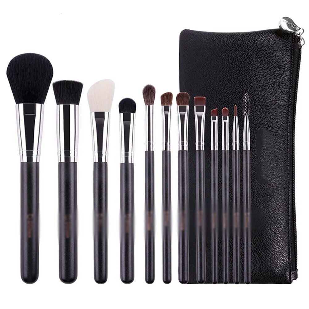 12Pcs Professional Makeup Brushes Set with Leather Bags Nature Hair Make Up Brushes Handle Beauty Cosmetic Brushes