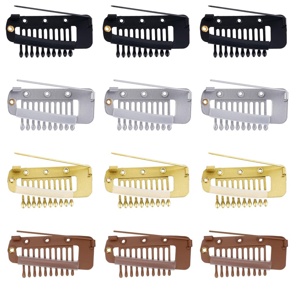 12pcs Clip with Safety Pins, 10-Teeth Hair Extension Snap Clip to Secure Setting Clips for Girls, Women's Headscarf & Hijab