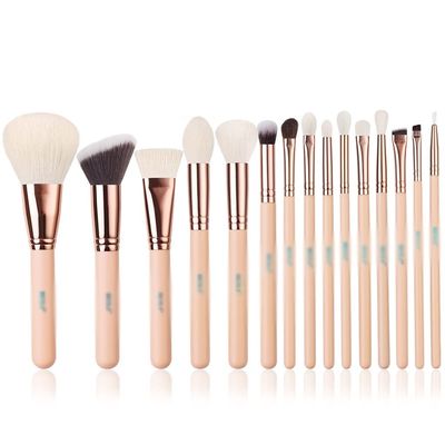 15-Pack Rose Gold Makeup Brush Pink Natural Goat Hair Foundation Powder Blush Eyeshadow Brush Set