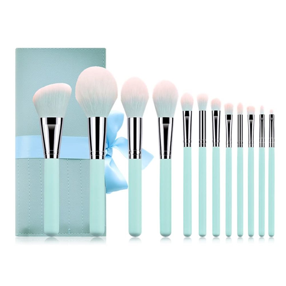 12PCS Makeup Brushes Set Blue Handle With Bag Powder Foundation Blending Eyebrow Brush Facial Make Up Brush Tools