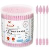 HOMEFOX Pink Cotton Swabs Spiral Pointed - 200 Count Organic Cotton Buds Double Side Tightly Wrapped Precision Cotton Tips Paper Stick Soft Gentle Lint-Free Cruelty-Free, Spiral & Pointy (Pink) view 1