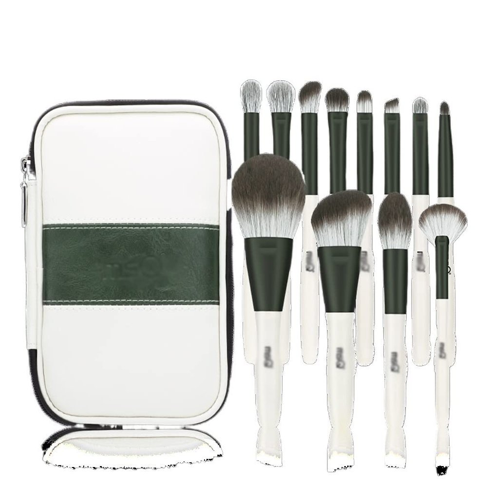 12 Green Glass Makeup Brush Set Complete Loose Powder Brush Eyeshadow Brush