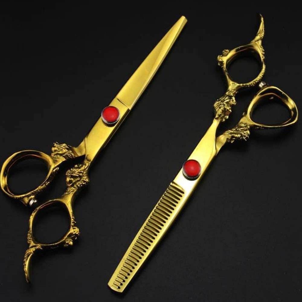Professional Hairdressing Scissors with Leather Case,Hair Cutting Scissors Shears for Barber Salon Fine Adjustment Tension Screw Stainless Steel 6 Inch