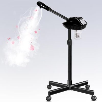 Professional Facial Steamer with More Steam for Deep Cleansing and Hydration, Face Steamer on Wheels with Time Setting, Estheticians Steamer Adjustable Height for Beauty, Spa and Home UseBlack
