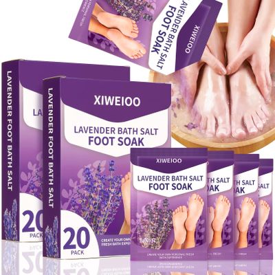 XIWEIOO 40 Packs of Foot Bath soak Salts kit Lavender Epsom Salts Tea Tree Oil Dry Cracked HEE Toenail Athletes Foot, Stubborn Foot Odor Scent, Softens Calluses Pedicure Tired Feet spa Message