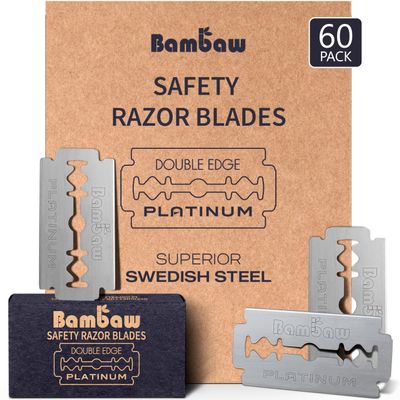 Bambaw  Double Edge Safety Razor Blades, Swedish Stainless Steel Razor Blades Refills  60 Count