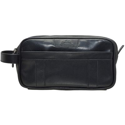 Mancini Buffalo Dual Top Zipper Toiletry Bag, Black, Minimalist