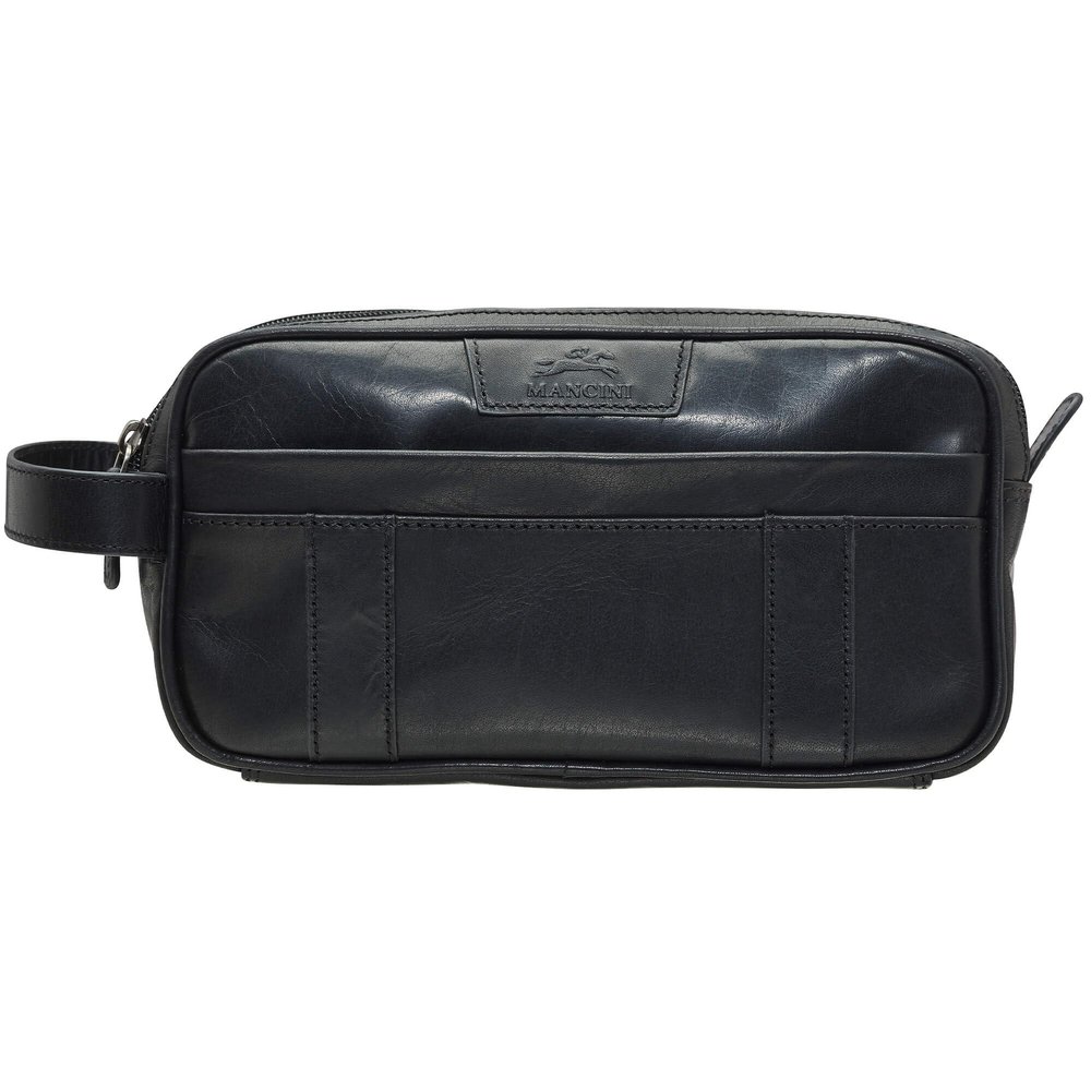 Mancini Buffalo Dual Top Zipper Toiletry Bag, Black, Minimalist
