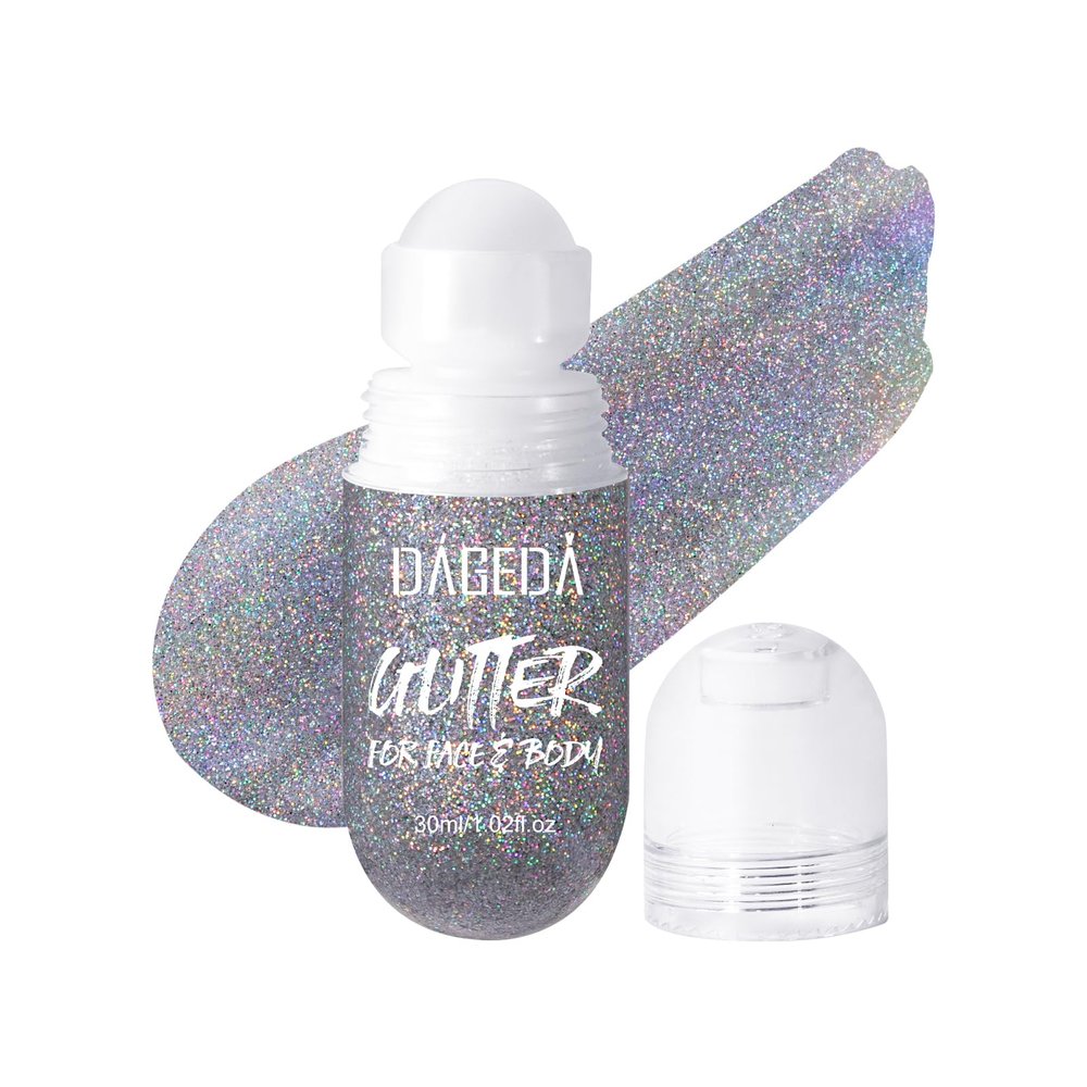 DAGEDA Body Glitter Gel, Roll-on Face Glitter for Mermaid Makeup Festival Rave Accessories, Holographic Hair Glitter Gel,Body Shimmer Halloween Makeup for Rave Party (Silver)