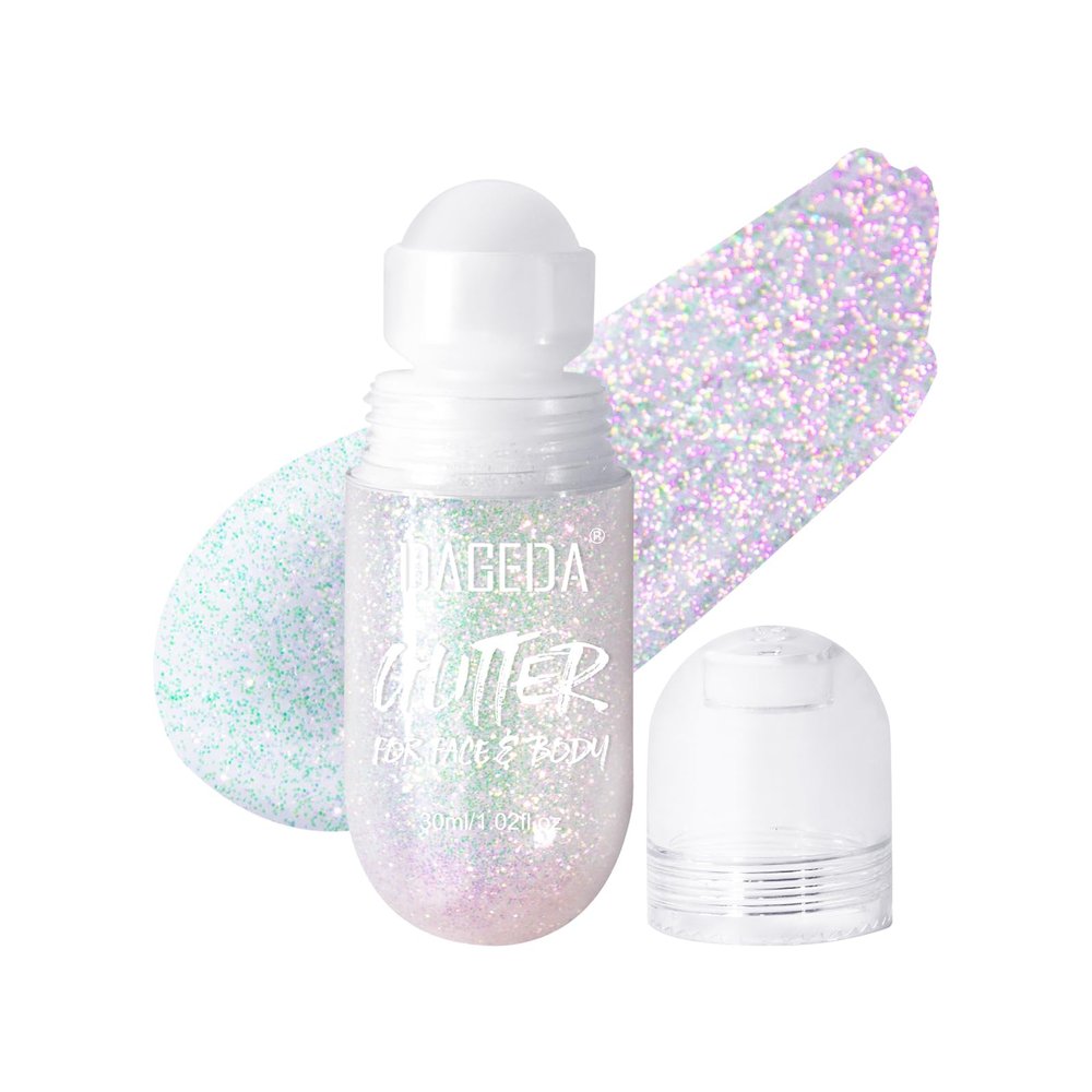 DAGEDA Body Glitter Gel, Roll-on Face Glitter for Mermaid Makeup Festival Rave Accessories, Holographic Hair Glitter Gel,Body Shimmer Halloween Makeup for Rave Party (Sparkling Pink)