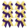 Cheerleader Bows 8 Inch Comb Color Ponytail Holder with Bling Fling Rhinestones Hair Tie Cheerleading Bows 6 Pcs (Yellow/Purple) view 1
