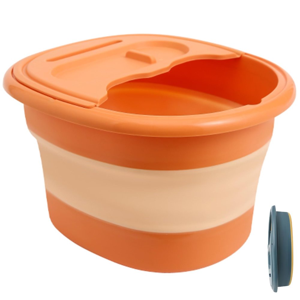 YVYKFZD Collapsible Foot Spa Bath, Foot Bath Basin Massager, Portable Foot Soak Tub with Lid, for Home Hotel Travel Spa Camping Soaking Relief Stress (Color : Orange)