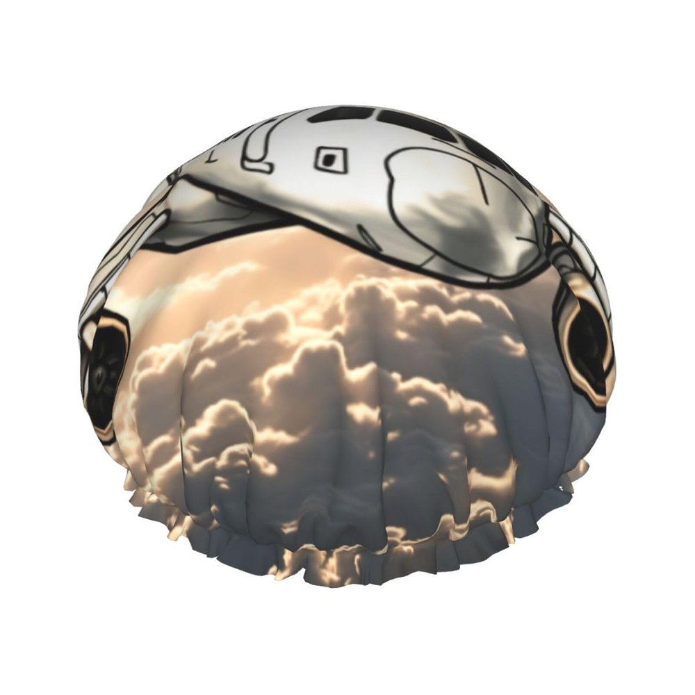 Airplane Flying Printed Shower Cap for Women Waterproof Bath Caps Reusable Double Layered Shower Hat Bathing Shower Caps for Men Ladies Spa Salon