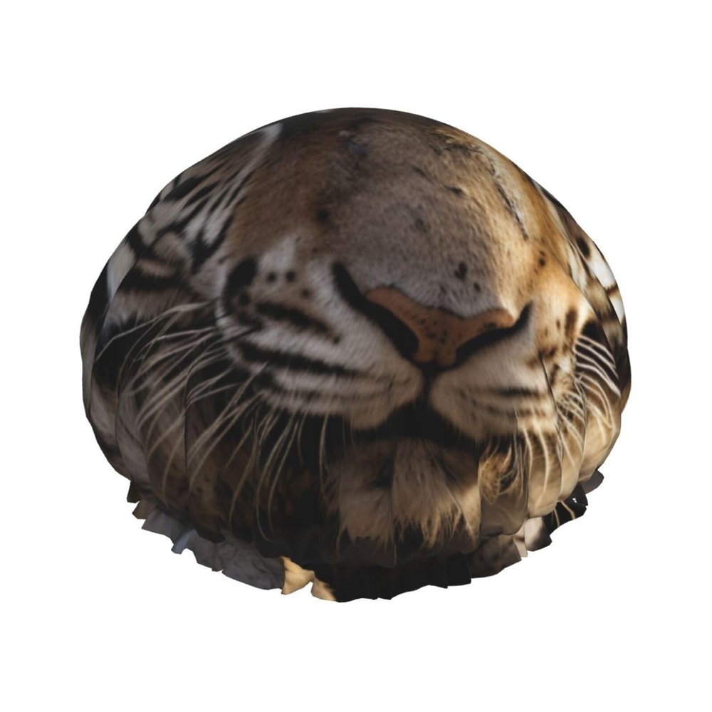 Animal Tiger Printed Shower Cap for Women Waterproof Bath Caps Reusable Double Layered Shower Hat Bathing Shower Caps for Men Ladies Spa Salon